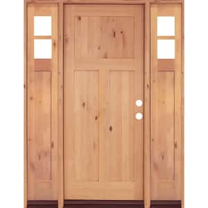 60 in. x 80 in. Knotty Alder 3 Panel Left-Hand/Inswing Clear Glass Clear Stain Wood Prehung Front Door with Sidelites