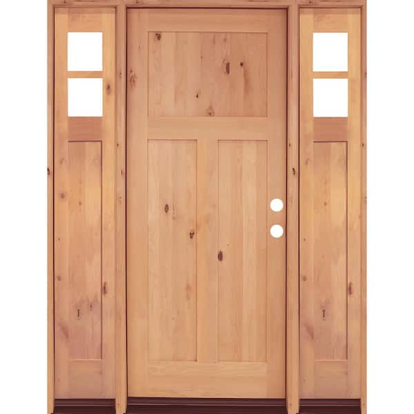Krosswood Doors 64 in. x 80 in. Knotty Alder 3 Panel Left-Hand/Inswing Clear Glass Clear Stain Wood Prehung Front Door with Sidelites