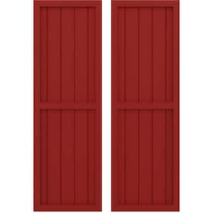 17-1/2-in W x 35-in H Americraft 5 Board Exterior Real Wood Two Equal Panel Framed Board and Batten Shutters Fire Red