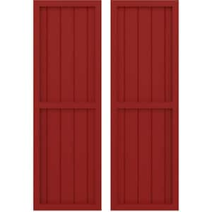 17-1/2-in W x 36-in H Americraft 5 Board Exterior Real Wood Two Equal Panel Framed Board and Batten Shutters Fire Red