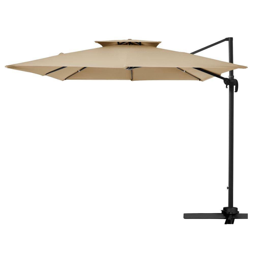 JEAREY 12 Ft. X 12 Ft. Square Outdoor Cantilever Umbrella Patio 2-Tier ...