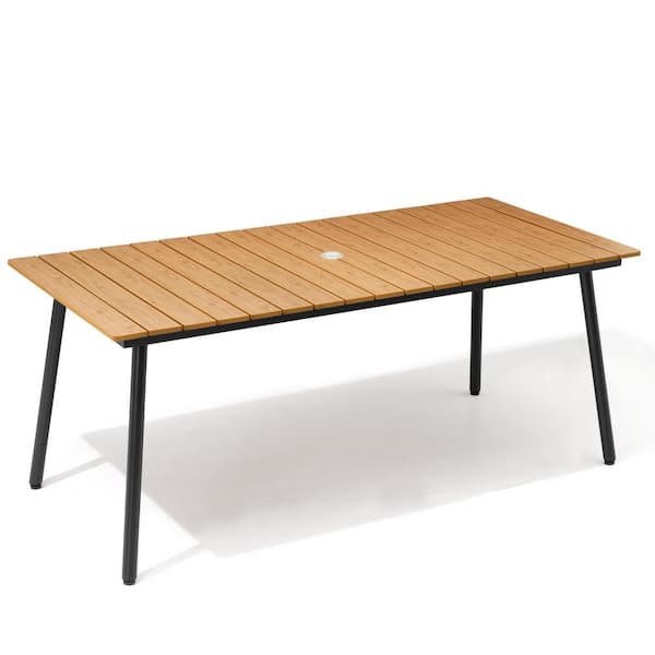 Pellebant 70.86 in. Brown Rectangular Aluminum Outdoor Patio Dining Table with Wood-Like Tabletop