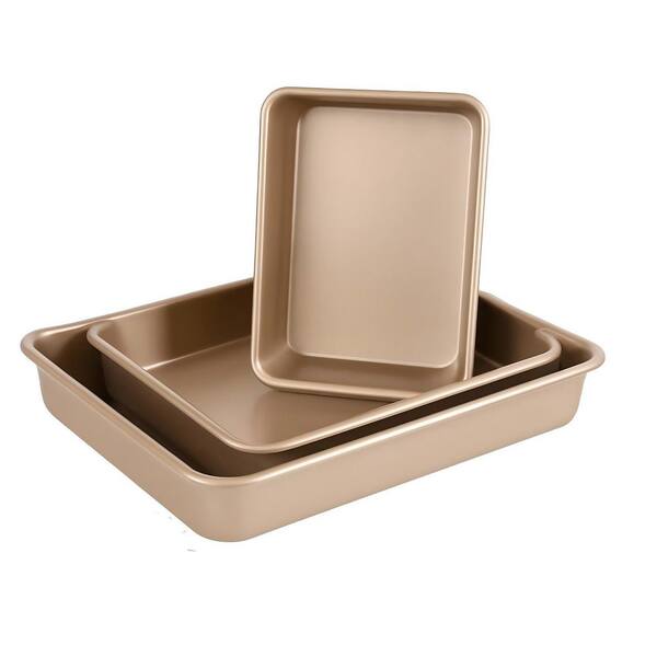 3-Piece Deep Baking Pans Set, Toaster Oven Tray Bakeware Set for Thanksgiving, Christmas