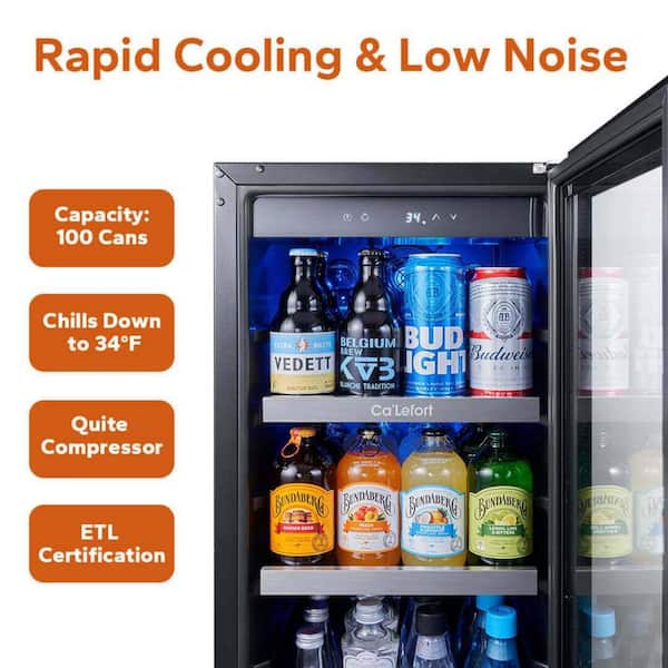 15 in. Single-Zone 100-Can Panel-Ready Beverage Refrigerator, Built-In Cooler Fridge in Stainless Steel, Right-Hinged