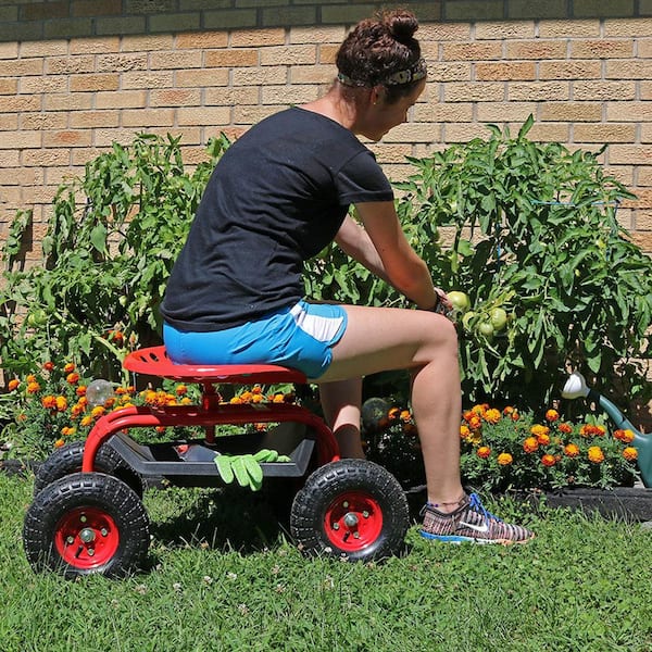 Sunnydaze Decor Rolling Garden Cart with 360 Degree Swivel Seat and Tray,  300 lb. Capacity, Green at Tractor Supply Co.