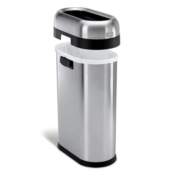 13 Gallon Slim Open Top Commercial Trash Can, Brushed Stainless Steel