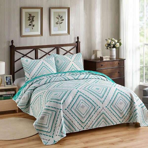 JML 3-Piece Geometric Reversible Queen Quilt Set QSM04-12-Q - The Home ...