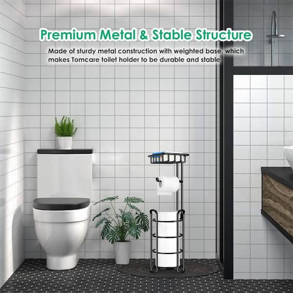 TomCare Toilet Paper Holder Toilet Paper Stand with Raised Feet Metal Bathroom Accessories Tissue Paper Dispenser Free Standing