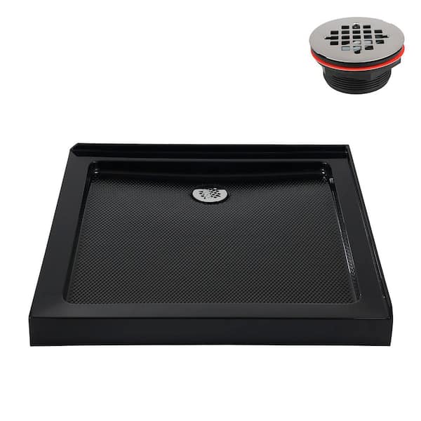 32 in. x 32 in. Corner Acrylic Shower Pan Base in Glossy Black with Left Drain Included
