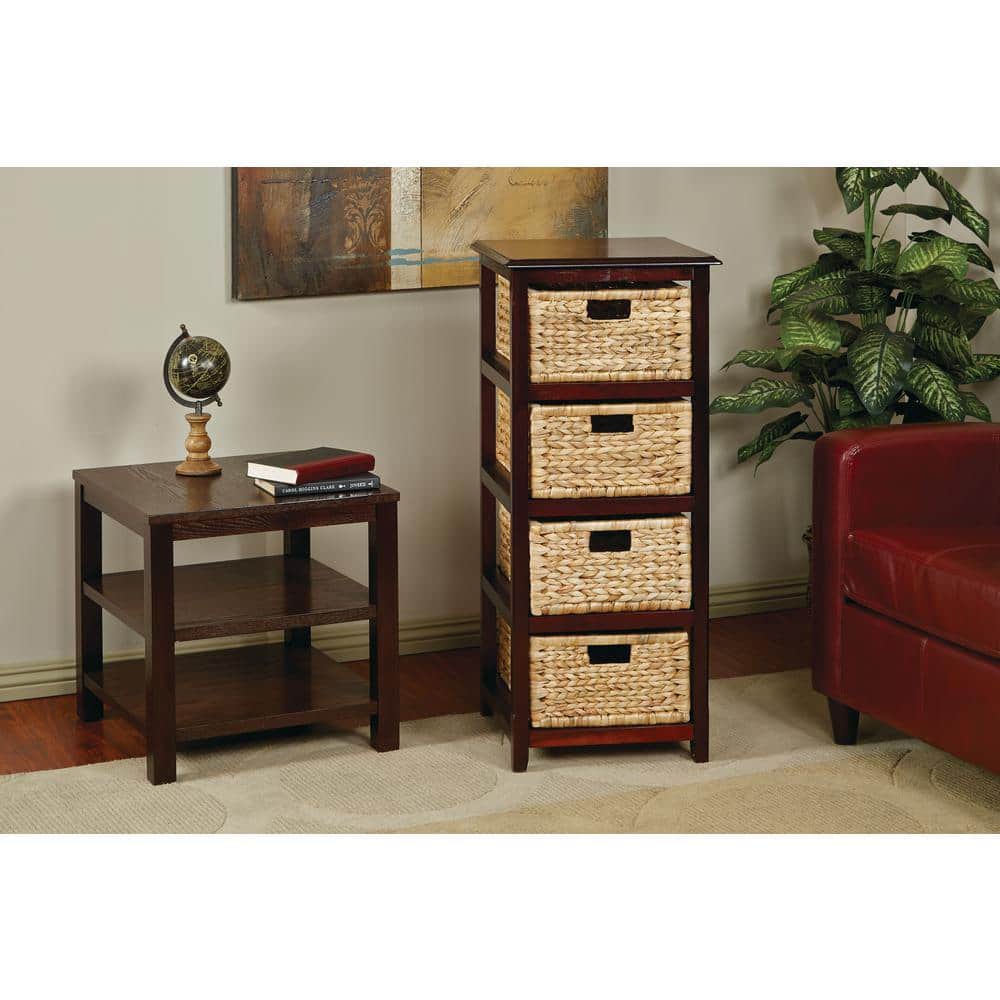 Espresso Four-Tier Storage Tower with Natural Baskets