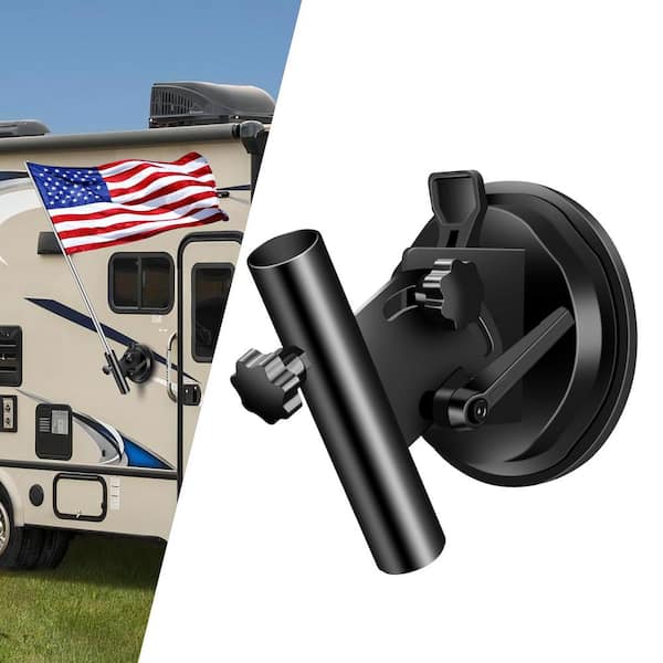 Angel Sar 7.4 in. Adjustable Black Metal Suction Cup Flag Holder, Flag Mounting Ring Clips for RV, Camper Flag Pole