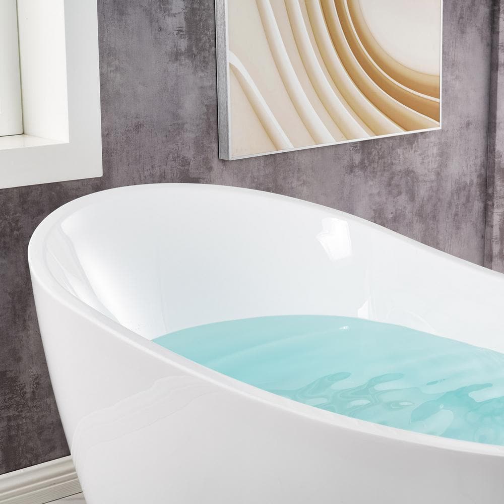 67-Inch White Acrylic Double Slipper Freestanding Bathtub