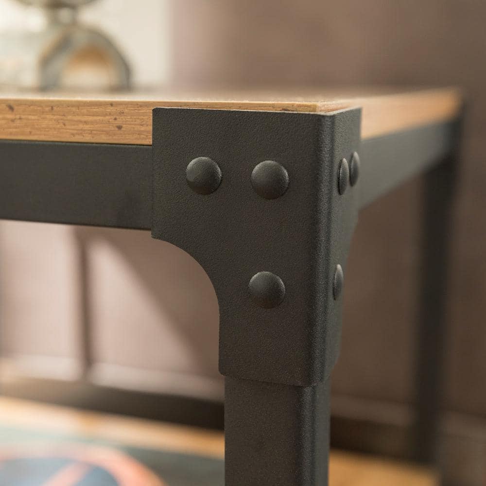 Rustic Barnwood Brown Rectangular Coffee Table with Metal Frame