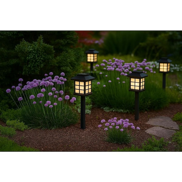 Black Warm White Integrated LED Weather Resistant Outdoor Solar Path Light with Plastic Lens (4-Pack)