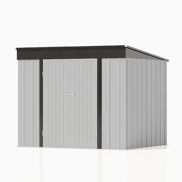 Patiowell 8 ft. W x 6 ft. D New Designed Outdoor Storage White Metal Shed with Sloping Roof and Double Lockable Door (42 sq. ft.)