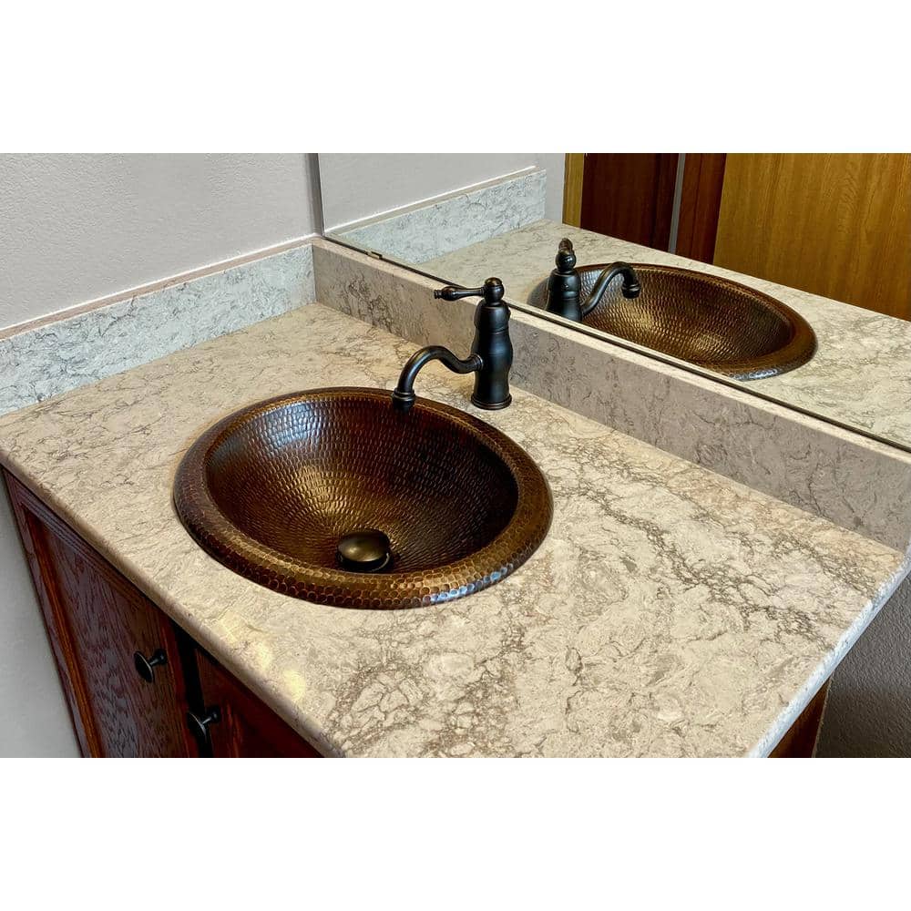 18" Oval Hammered Copper Bathroom Sink with Oil Rubbed Bronze Finish