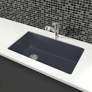 Radius All-in-One Undermount Granite 32 in. Single Bowl Kitchen Sink with Faucet in Grey