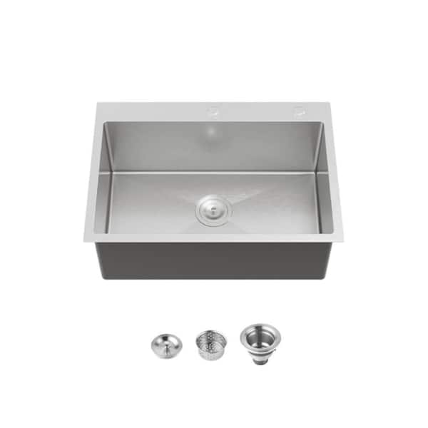 27 in. Drop-in Single Bowl 20 Gauge Stainless Steel Gray Kitchen Sink with US Standard Drain