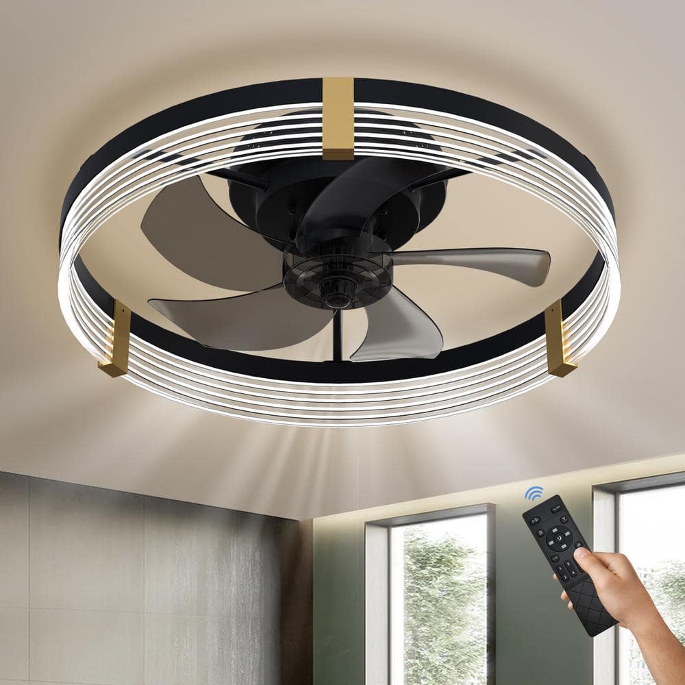 Indoor Blade Span 1.31 ft. Black 15.7 in. Ceiling Fan with Light, 120-Volt,