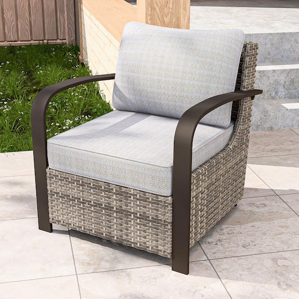 COOS BAY Ergonomic Armrest Brown Patio Wicker Outdoor Lounge Chair with Beige Cushion