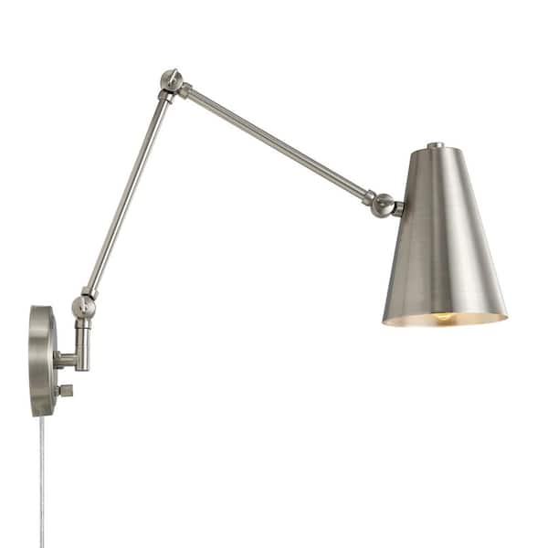 WINGBO Nickel Swing Arm Wall Lamp, Modern Adjustable Wall Mounted