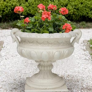 19.25 in. H Light Aged White Cast Stone Fiberglass Urn with Handles