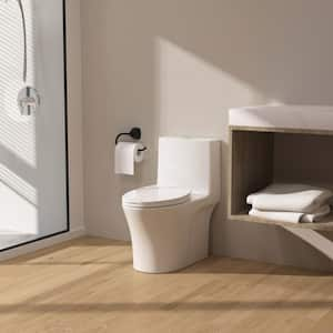 12 in. Rough-In 1-piece 1.1 GPF/1.6 GPF High Efficiency Dual Flush Elongated Toilet in Glossy White with Slow-Close Seat