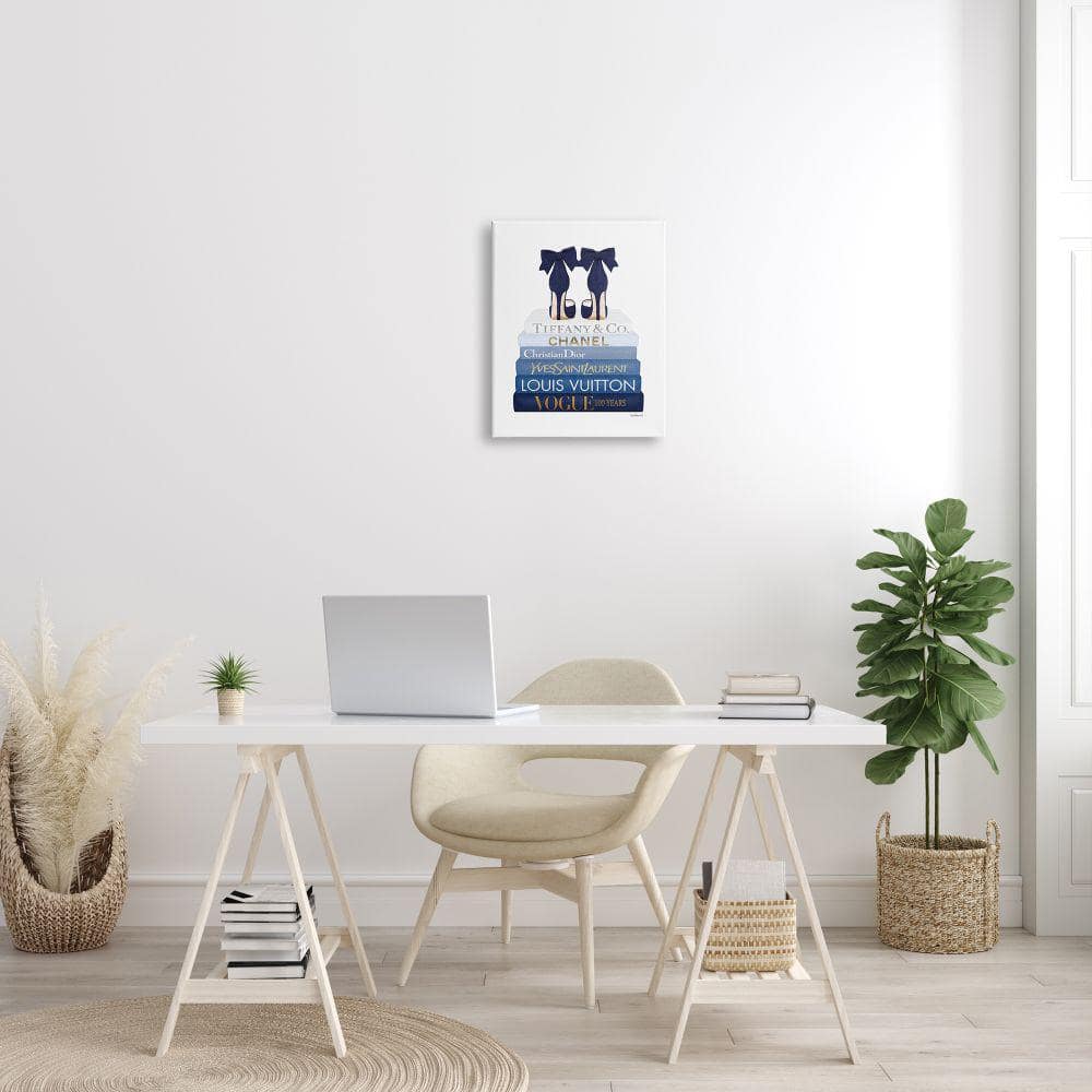 Navy Blue Bow Heels Glam Bookstack Canvas Art 16x20
