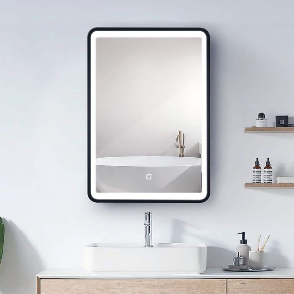 24 in. W x 30 in. H Rectangular Aluminum Medicine Cabinet with Mirror and L
