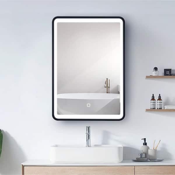 Unbranded 24 in. W x 30 in. H Rectangular Aluminum Medicine Cabinet with Mirror and LED Lights