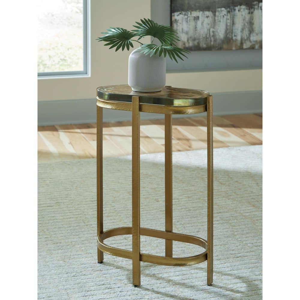 Porterville 17 in. Black/Gold Oval Glass End Table with Iridescent Finished