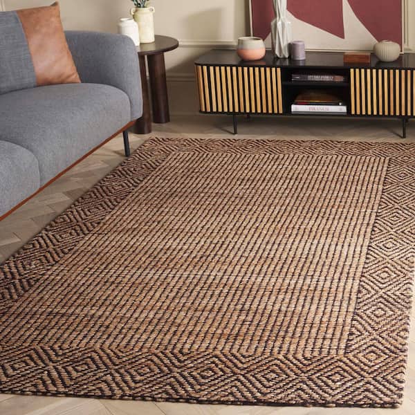 Natural Fiber 5 ft. x 8 ft. Natural/Brown Diamond Border Striped Area Rug