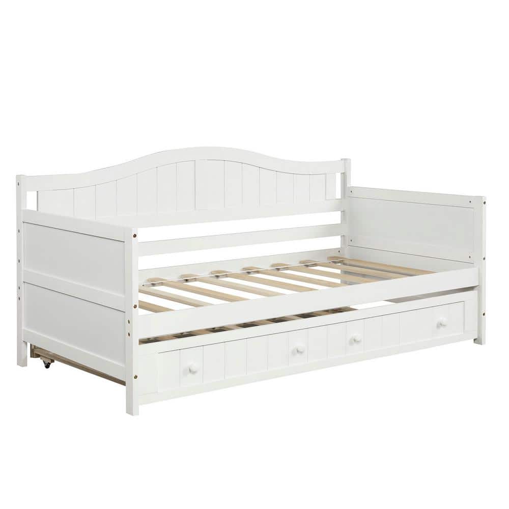 White Twin Wood Daybed with Trundle and Storage