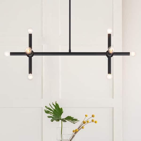 Crossroads 10-Light Matte Black Transitional Linear Chandelier for Kitchen Islands with No Bulbs Included