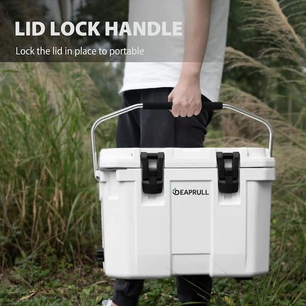 Denjol White 30 qt. Portable Chest Cooler with Lid Lock Handle