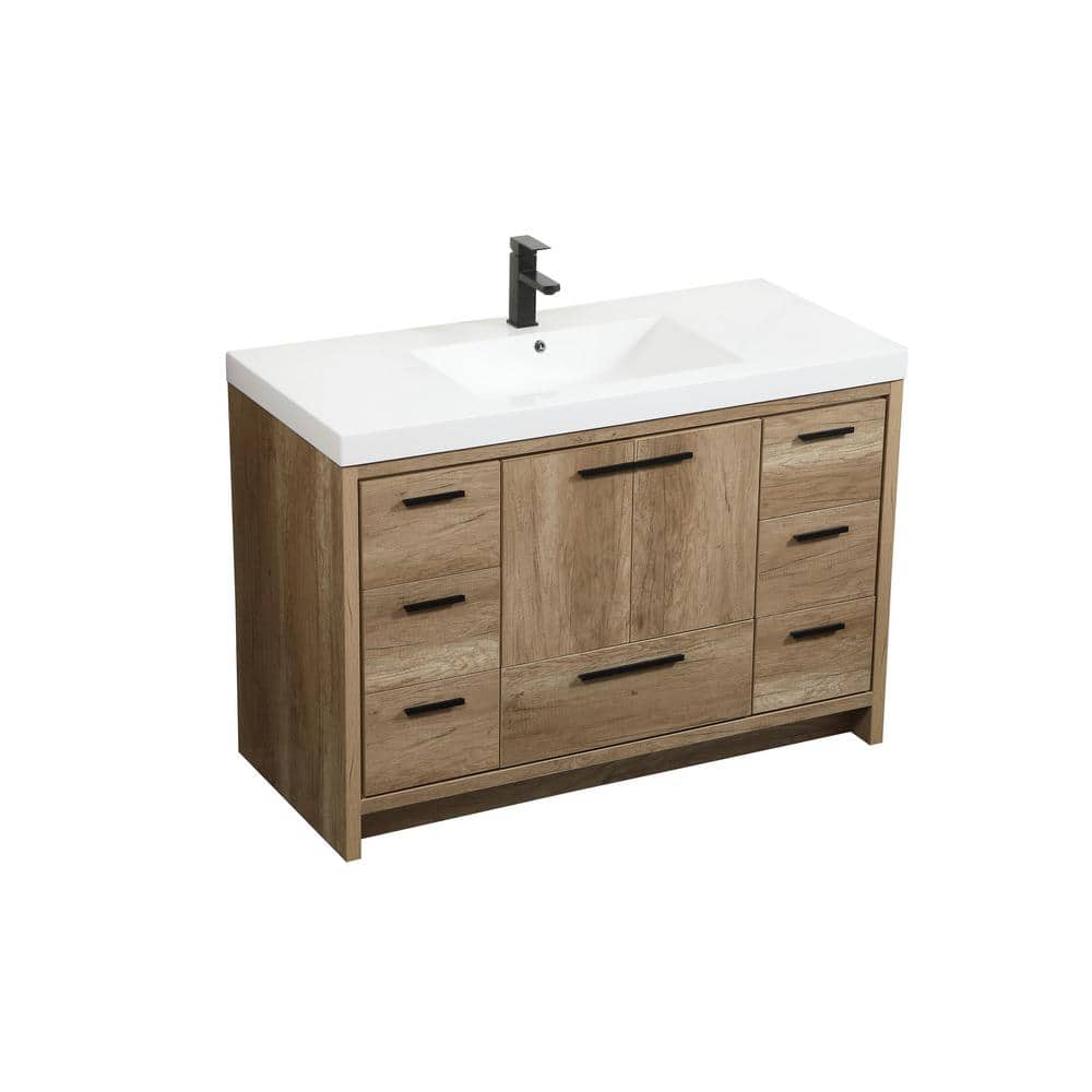 48" Natural Oak Single Bathroom Vanity with White Resin Top