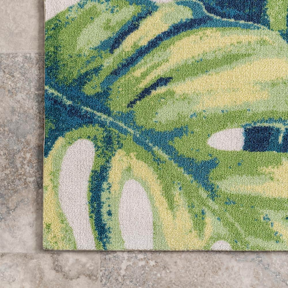 Lisa Green and Blue Synthetic Floral Rectangular Rug, 2' x 3'