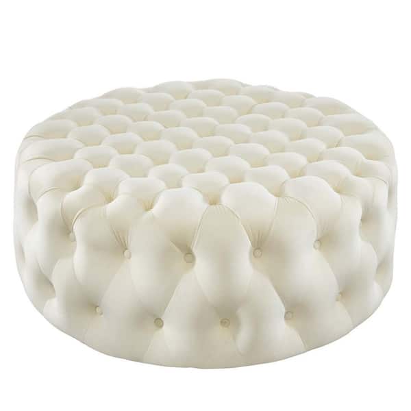Ivory velvet ottoman discount