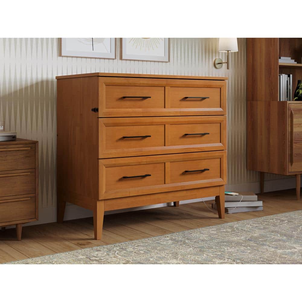 Santa Fe Light Toffee Twin Wood Murphy Bed Chest with Mattress and Charger