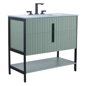 36 in. W x 18 in. D x 33.5 in. H Bath Vanity in Green with Glass Vanity Single Sink Top in White with Black Hardware