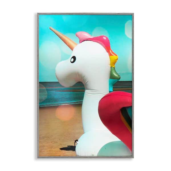 Stupell Industries Unicorn Basking in Bokeh by Graffi*tee Studios Gray Framed Fantasy Giclee Art Print 18 in. x 12 in.