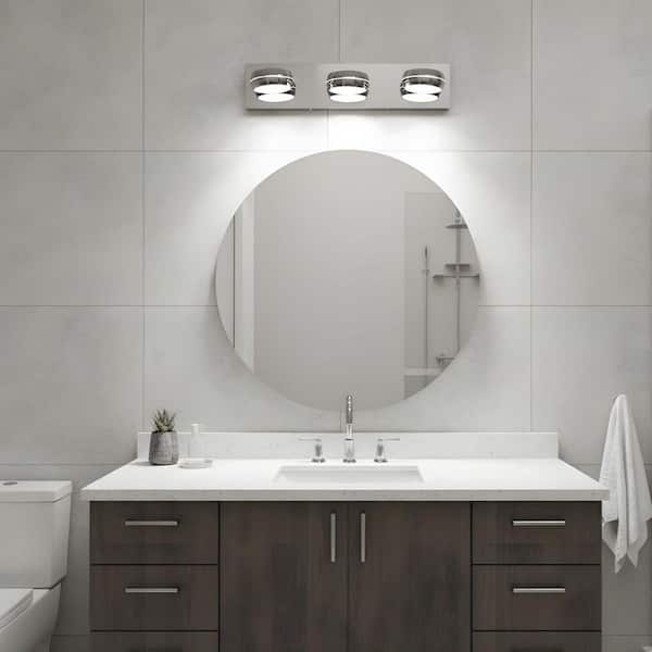 20.5 in. 3-Light Chrome LED Bathroom Vanity Light with Dimmable 6000K Light and 270° Rotatable Shade