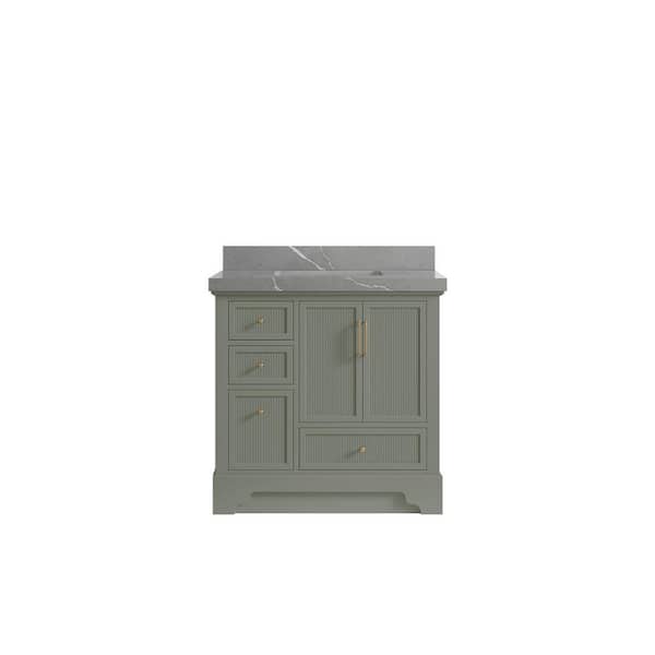 Willow Collections Alys 36 in. W x 22 in. D x 36 in. H Single Sink Bath Vanity Center in Evergreen with 2 in. Piatra Qt. Top