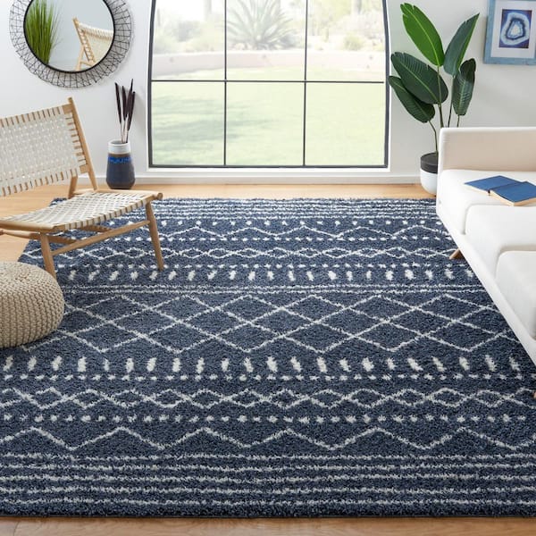 Arizona Shag Blue/Ivory 10 ft. x 14 ft. Slate Geometric Lodge Area Rug