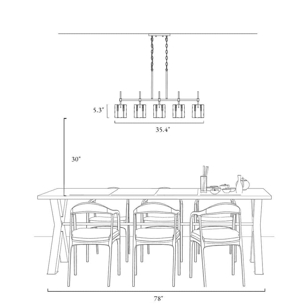 Kasy 5-Light Black and Brass Linear Chandelier with Smoke-Gray Glass