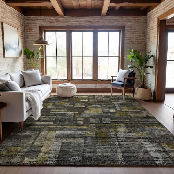 Mayfield Premium Machine Washable Abstract AMF1090 Charcoal 9 ft. x 12 ft. Area Rug