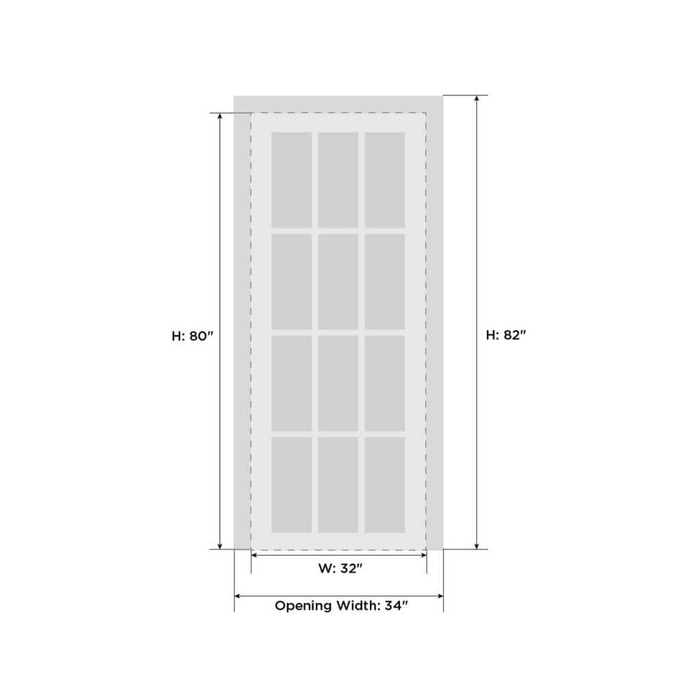 Matte Black Solid Pine French Door with Frosted Glass, 80 x 32 Inch