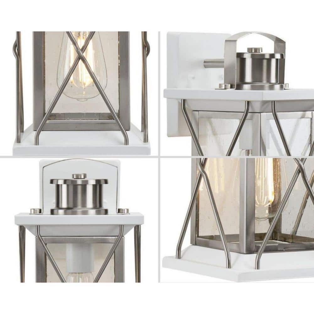 Barlowe 13" Stainless Steel and White Farmhouse Wall Lantern