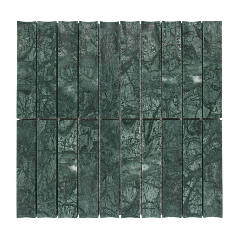 12.52" x 11.89" Honed Indian Green Marble Mosaic Tile