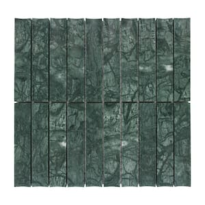 Stacked Indian Green 11.89 in. x 12.52 in. Honed Flucted Natural Marble Mosaic Tile (5.15 sq. ft./Case)